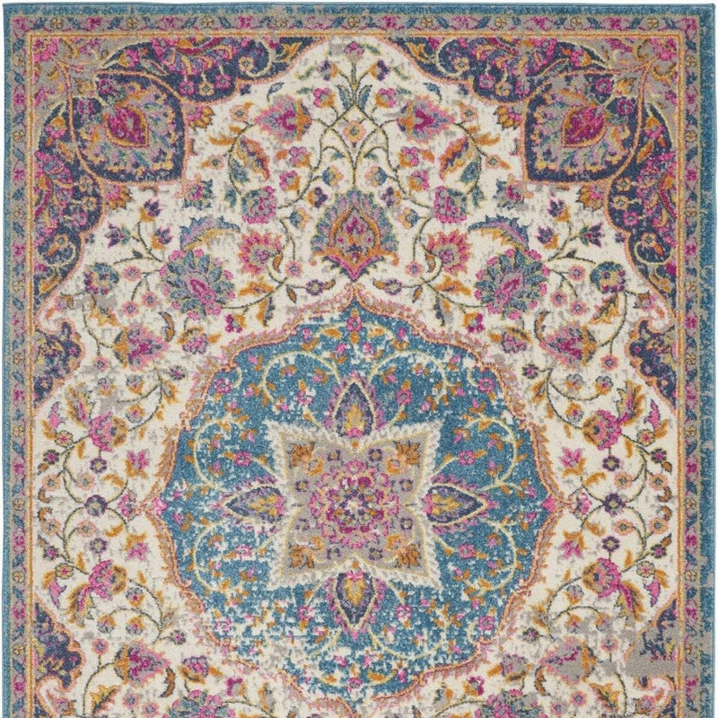 4' X 6' Ivory And Blue Medallion Area Rug