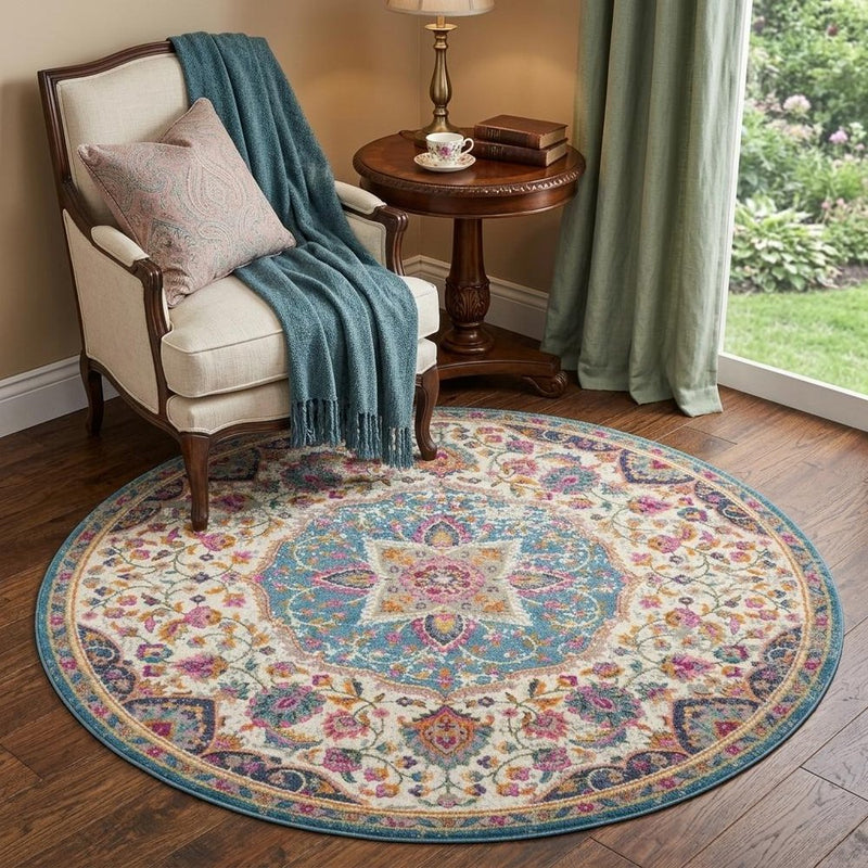 4' X 6' Ivory And Blue Medallion Area Rug