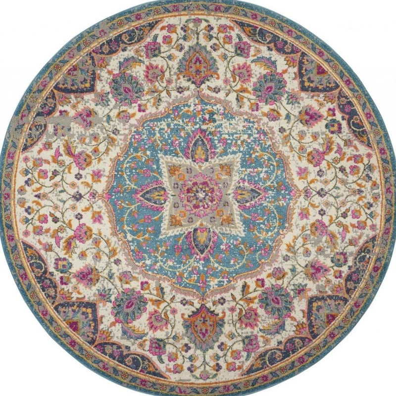 4' X 6' Ivory And Blue Medallion Area Rug