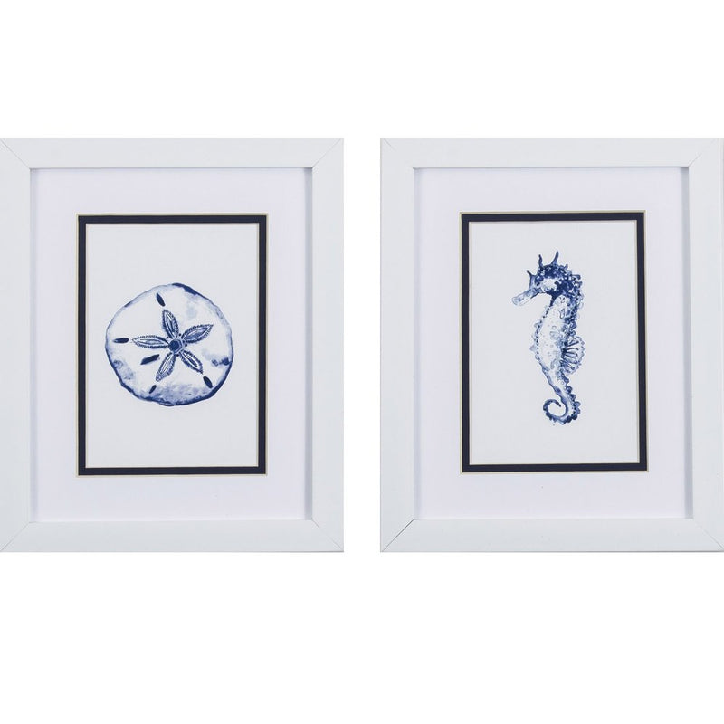 Set Of Two 11" x 9" Blue And White Beach Icons Wall Art