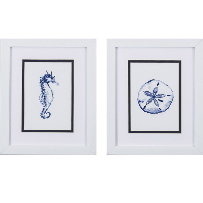Set Of Two 11" x 9" Blue And White Beach Icons Wall Art