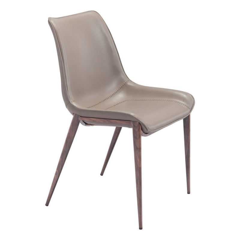 Set of Two White and Brown Upholstered Faux Leather Dining Side Chairs