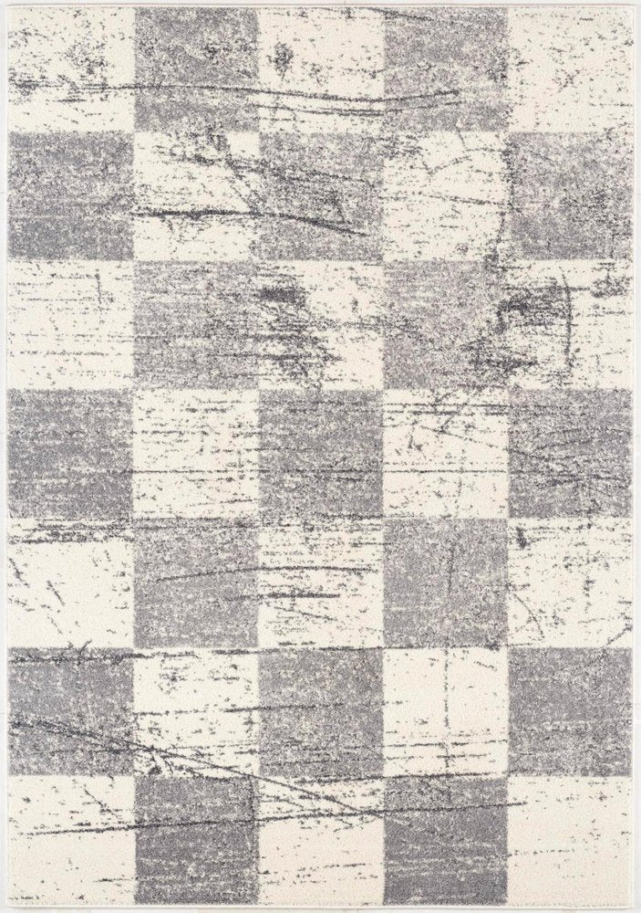 5' X 8' White And Gray Checkered Area Rug