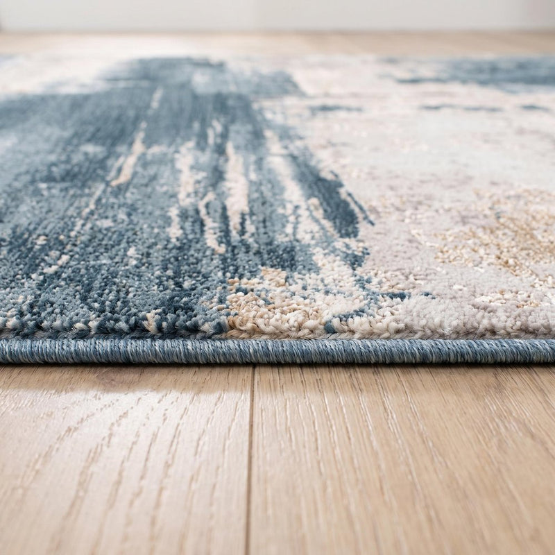 5' X 7' Blue And Ivory Abstract Dhurrie Area Rug