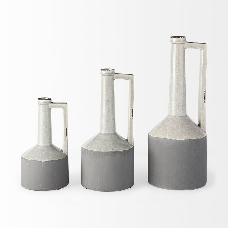 13" Gray And White Cylinder Ceramic Urns Jars