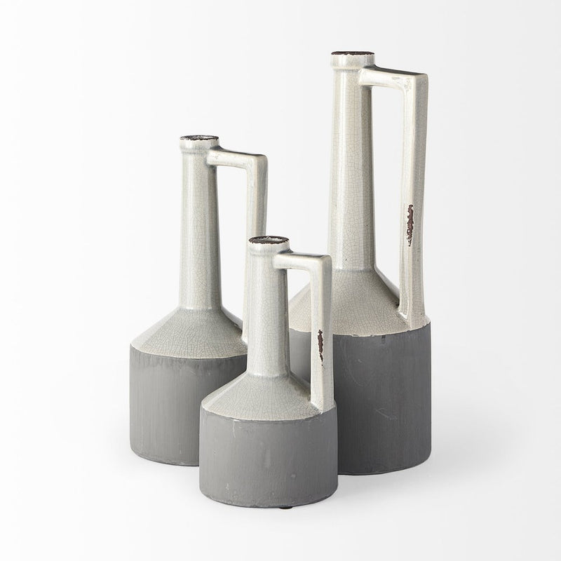 13" Gray And White Cylinder Ceramic Urns Jars