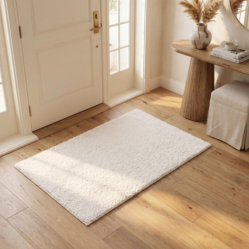 7' X 9' Ivory Modern Solid Shag Area Rug