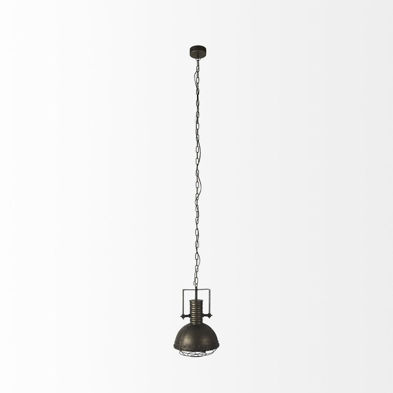 Antiqued Black Metal Hanging Industrial Caged Pendent Light