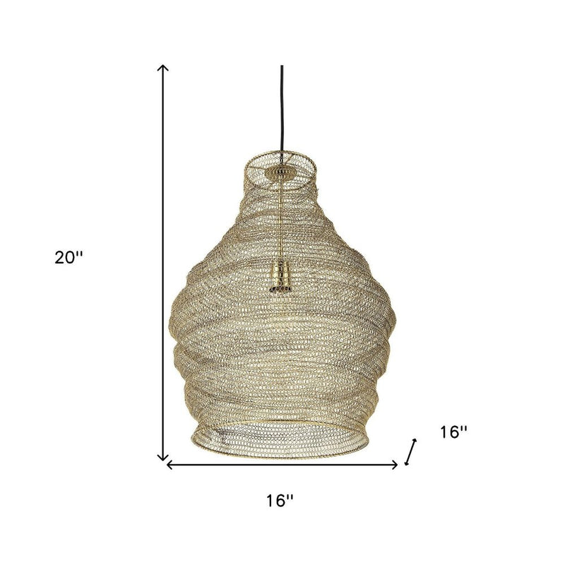 Gold Metal Wire Mesh Hanging Pendant Light