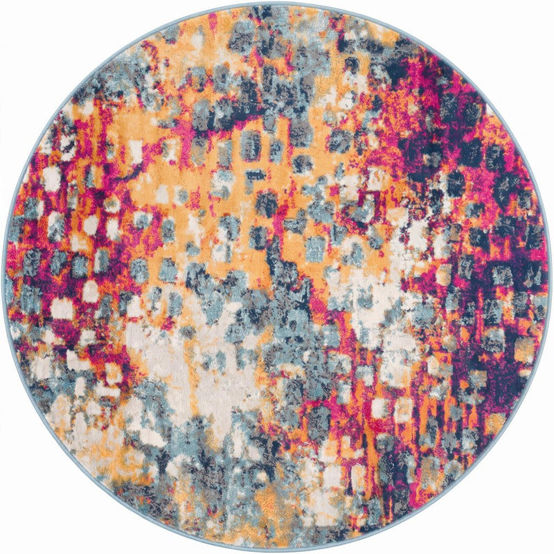 10' Magenta and Gold Abstract Runner Rug