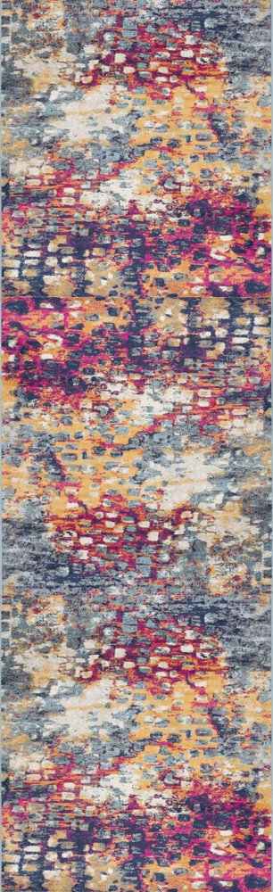 10' Magenta and Gold Abstract Runner Rug