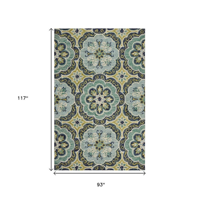 8' X 10' Green Wool Geometric Hand Tufted Area Rug