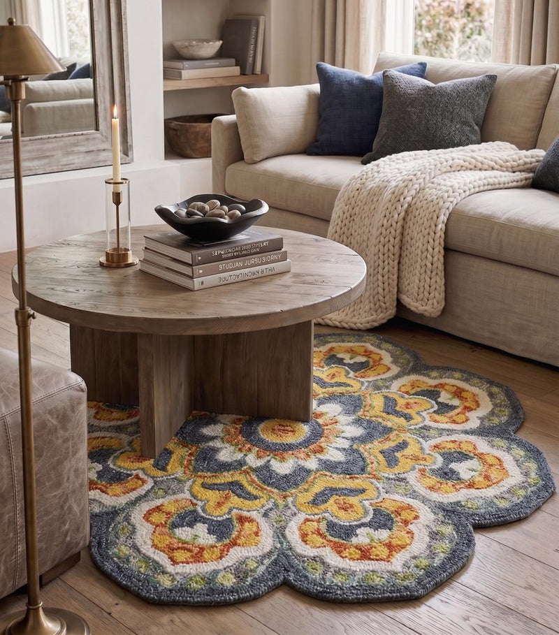 6' Gray Wool Geometric Hand Tufted Round Rug