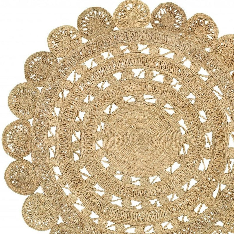 5' X 5' Natural Jute Abstract Geometric Hand Braided Area Rug