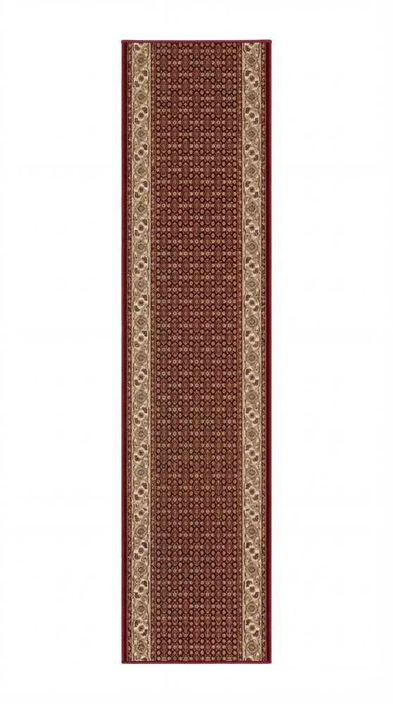 20' Red And Beige Oriental Runner Rug