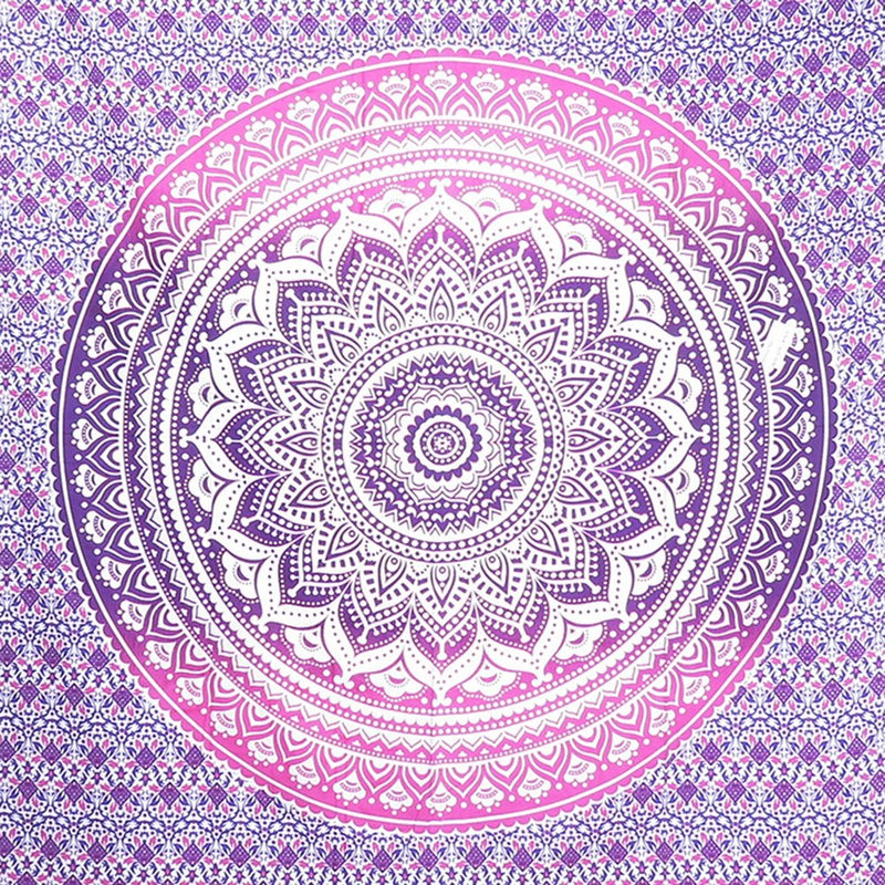 80" X 56" Purple And White Mandala Cotton Hanging Tapestry