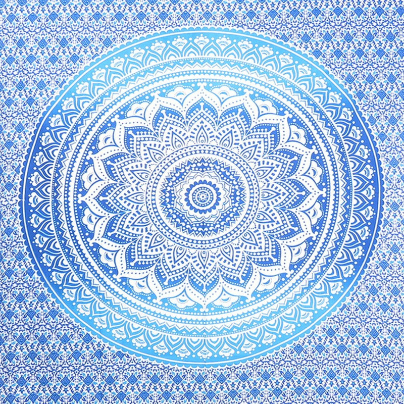 80" X 56" Blue And White Mandala Cotton Hanging Tapestry