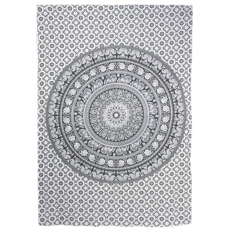 80" X 56" Black And White Mandala Cotton Hanging Tapestry