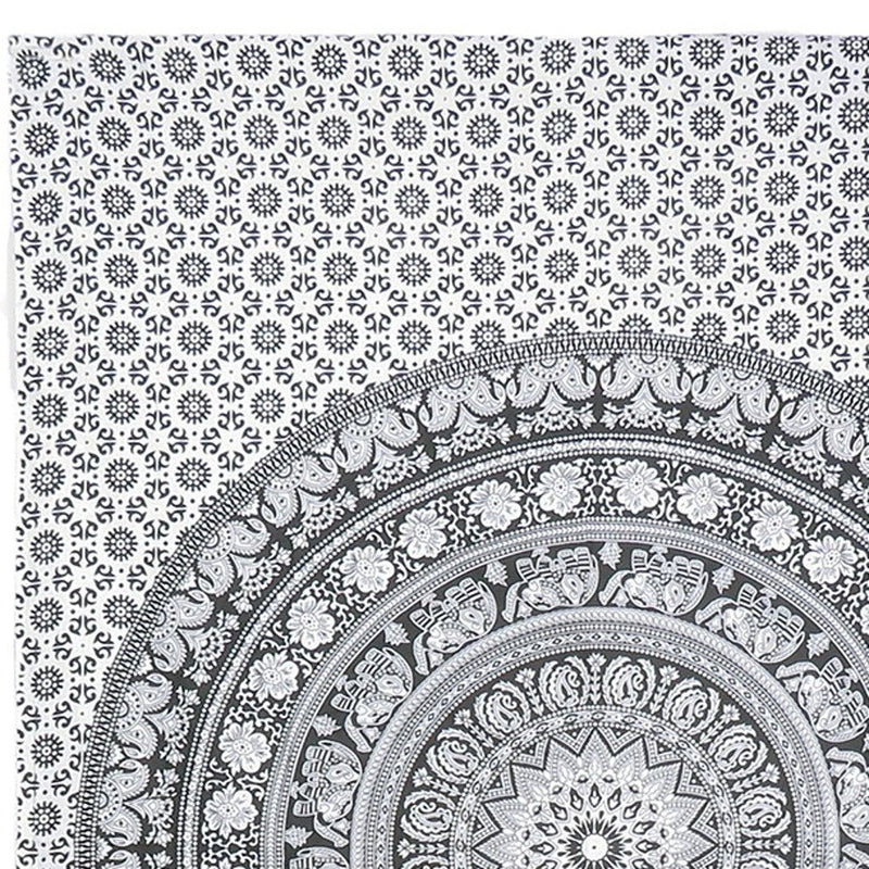 80" X 56" Black And White Mandala Cotton Hanging Tapestry