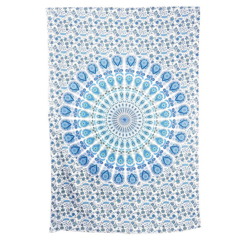 80" X 56" Blue And White Mandala Cotton Hanging Tapestry