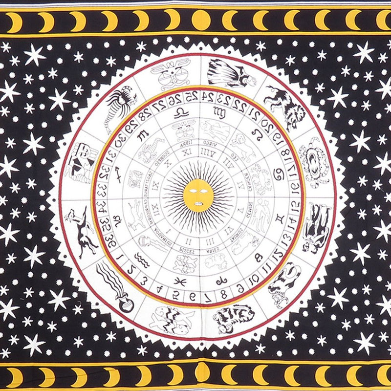 80" X 56" Black White And Yellow Cotton Hanging Tapestry