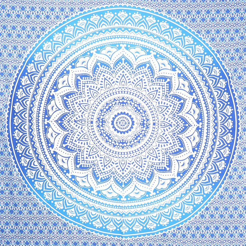 92" X 84" Blue And White Mandala Cotton Hanging Tapestry