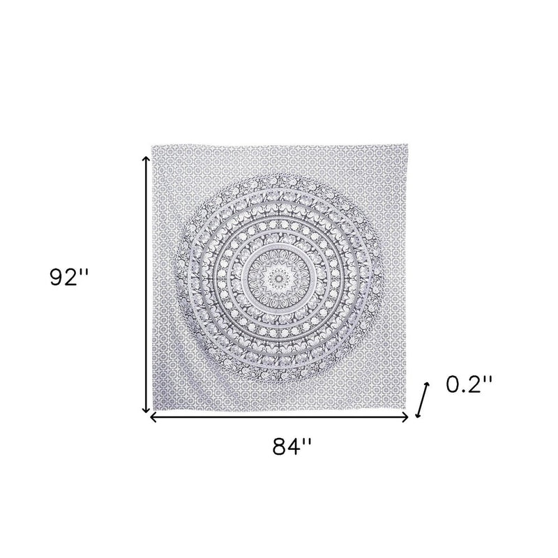 92" X 84" Black And White Mandala Cotton Hanging Tapestry