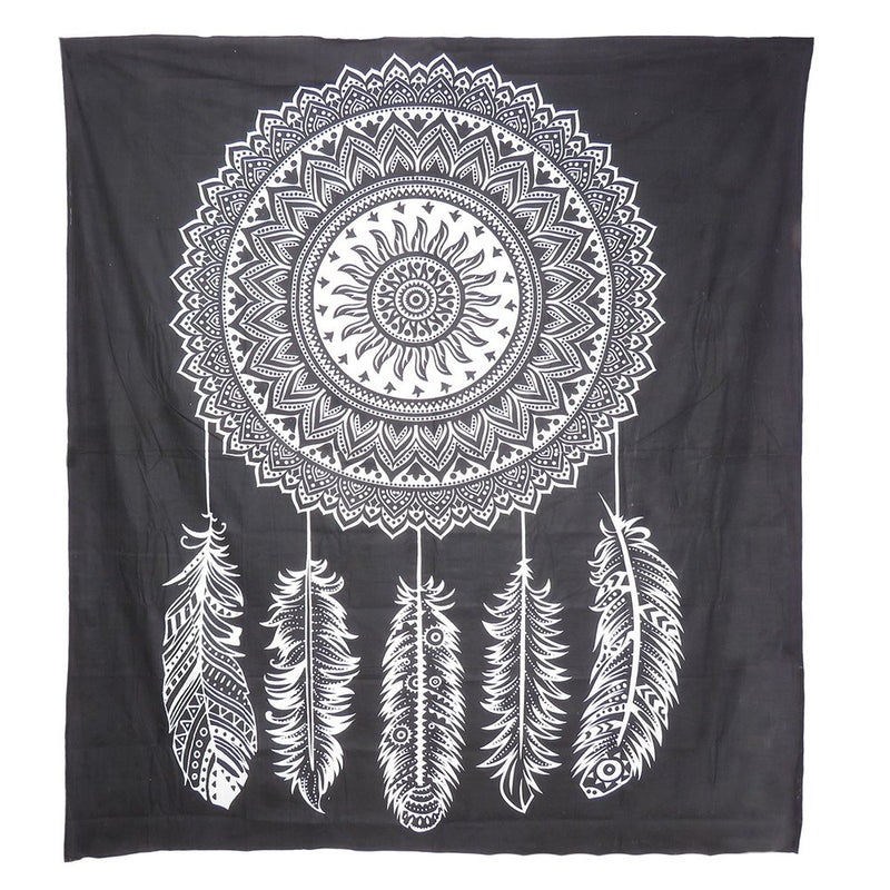 92" X 84" Black And White Abstract Cotton Hanging Tapestry