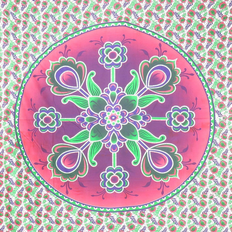 88" X 84" Green Pink And White Floral Cotton Hanging Tapestry