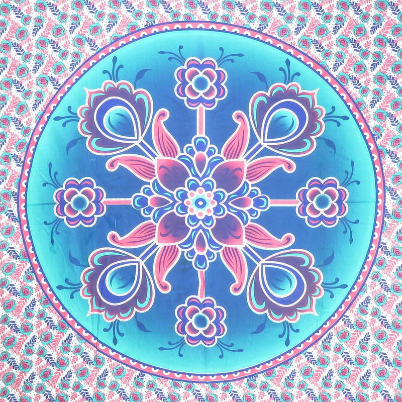 88" X 84" Pink Sky Blue And White Floral Cotton Hanging Tapestry