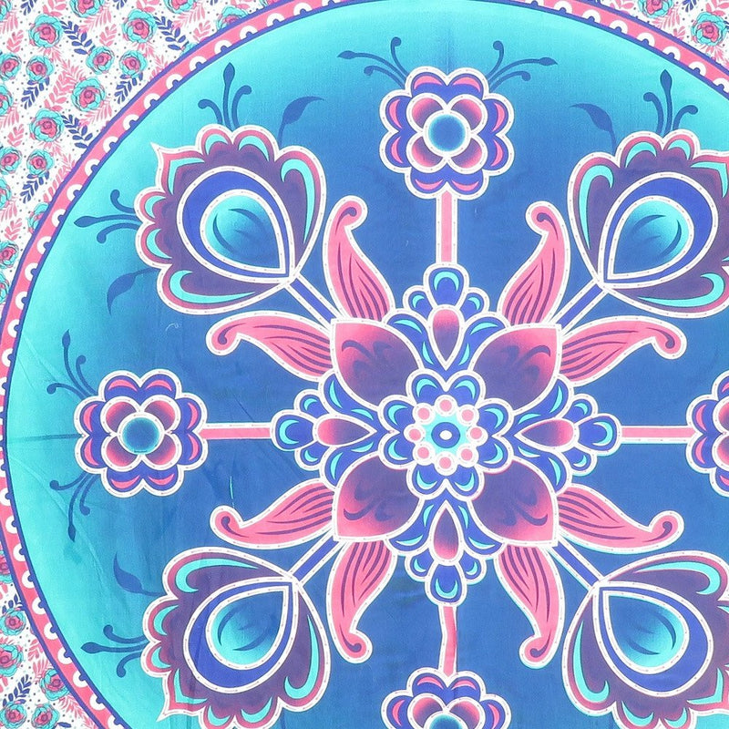 88" X 84" Pink Sky Blue And White Floral Cotton Hanging Tapestry