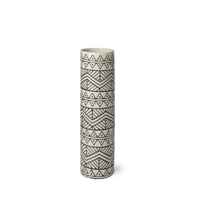 14" Cream Geometric Cylinder Ceramic Table Vase