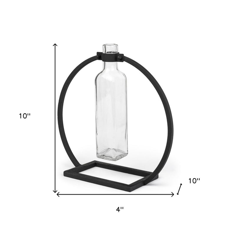 10" Black Abstract Cylinder Metal Table Vase