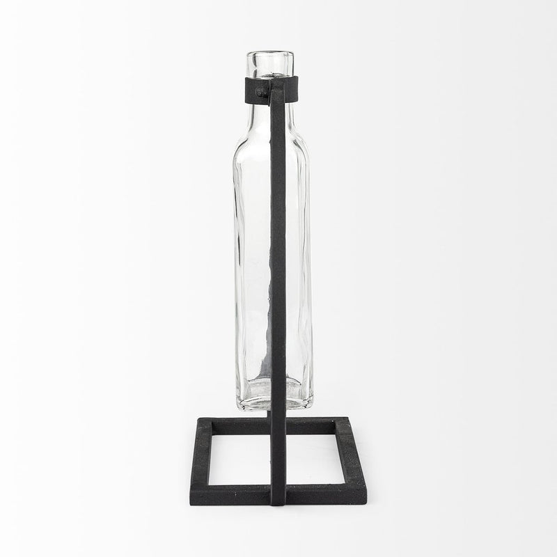 10" Black Abstract Cylinder Metal Table Vase