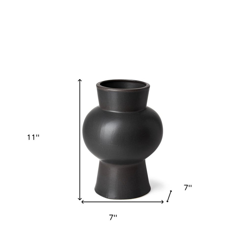 11" Black Abstract Cylinder Ceramic Table Vase