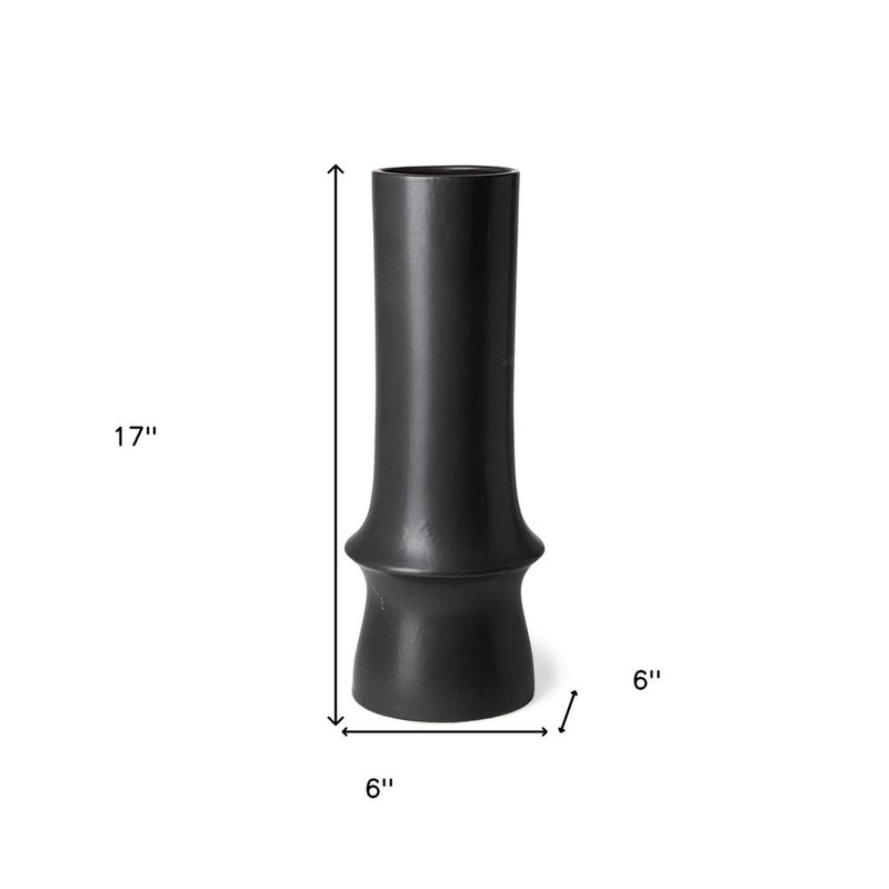 17" Black Abstract Cylinder Ceramic Table Vase