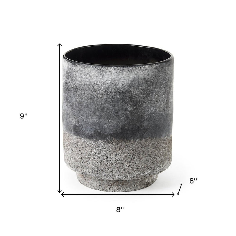 9" Brown And Black Abstract Cylinder Ceramic Table Vase