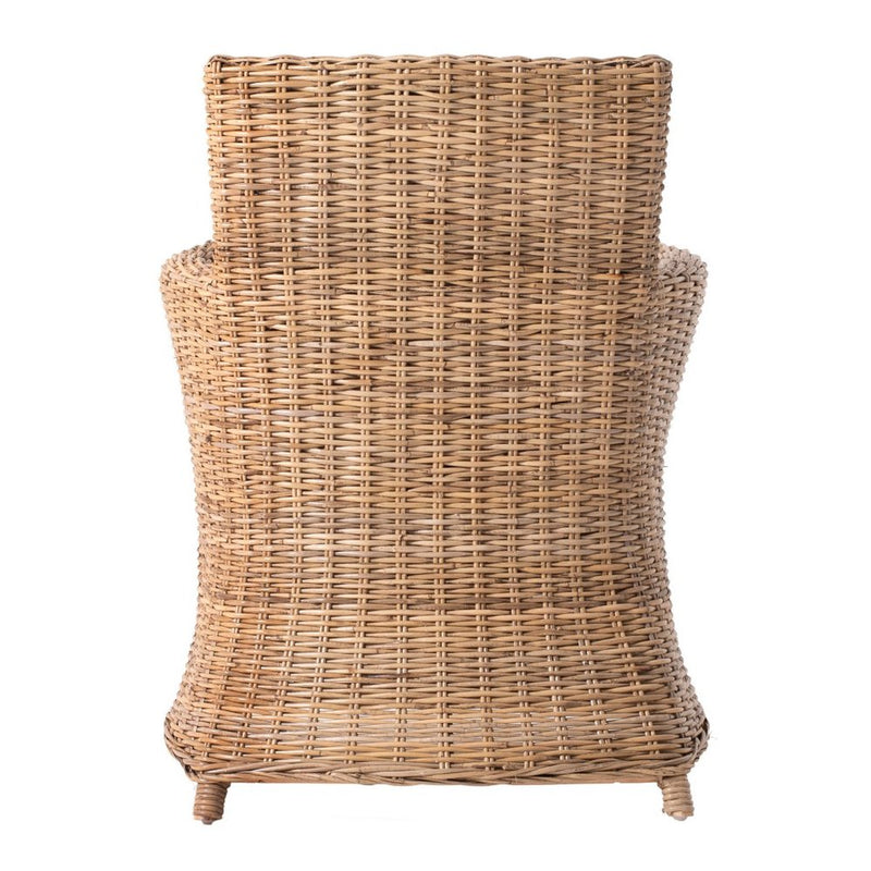 Set of Two Cream And Natural Rattan Dining Arm Chairs
