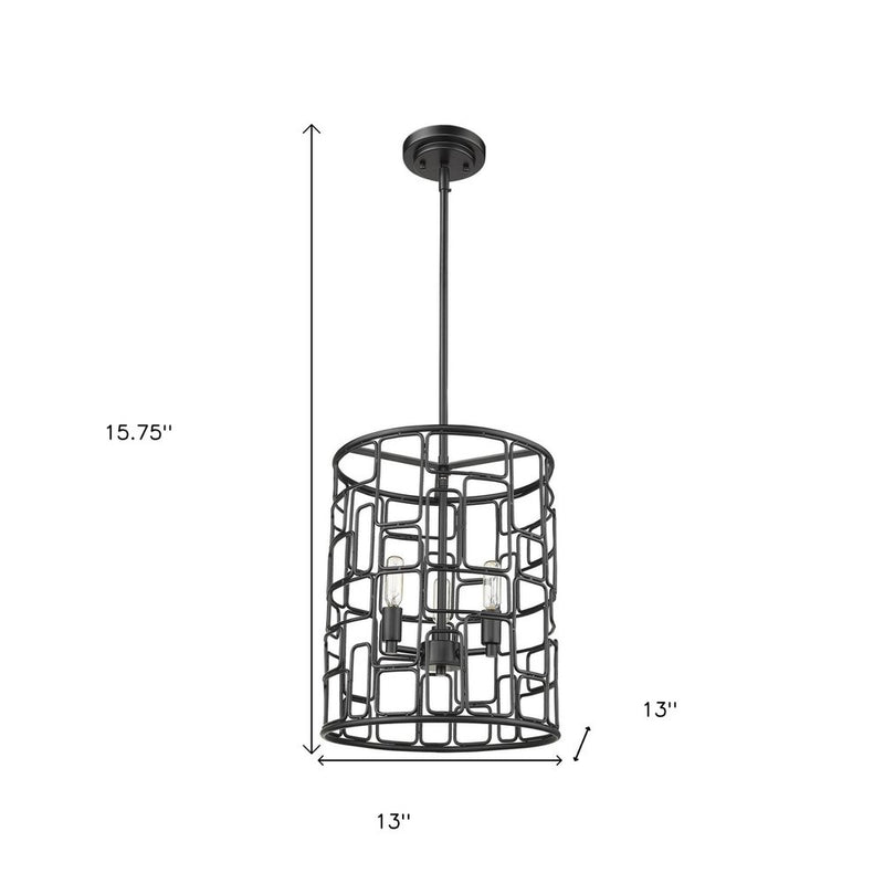 Black Metal Three Light Caged Pendant Light