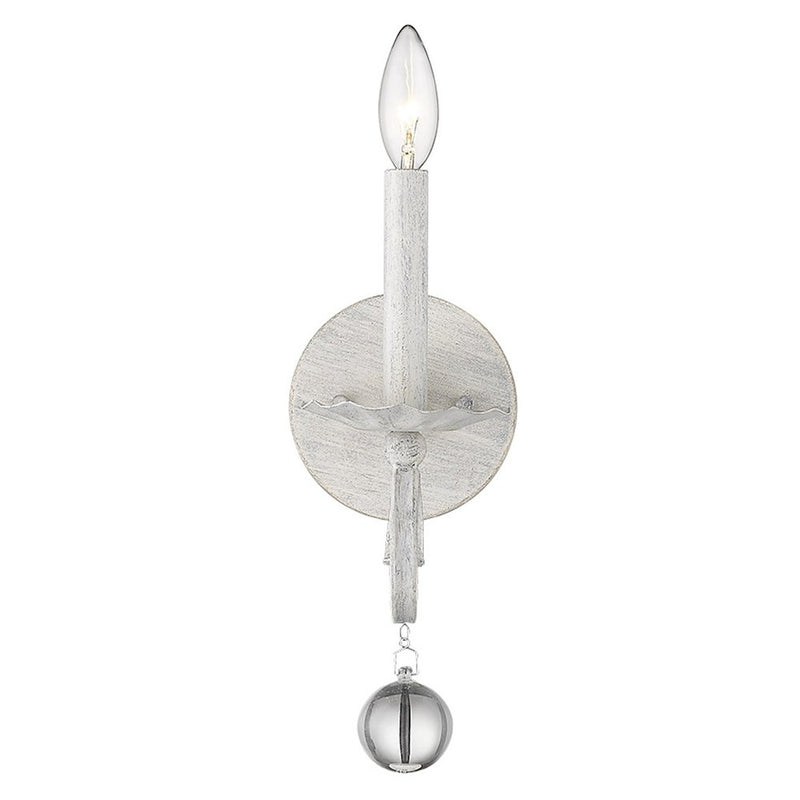 12" Off White Rustic Metal Candle Wall Light With Hanging Crystal