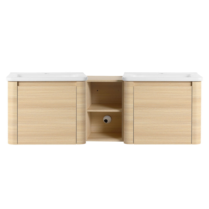 Wall Mounted Bathroom Vanity With Sink And Storage Shelves, Soft Close Doors