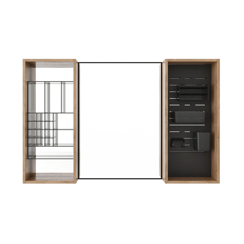 43.5" Mirror Cabinet With Storage, Wall Mounted Medicine Cabinet Frame With Shelves - Imitative Oak