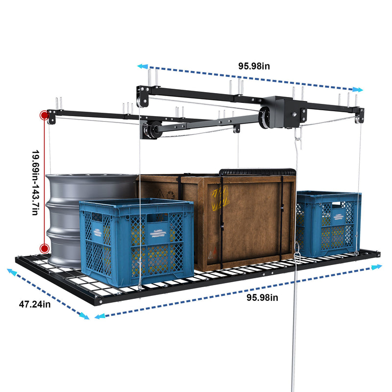 Overhead Garage Storage Rack For High Ceilings & Safety Lock - Black