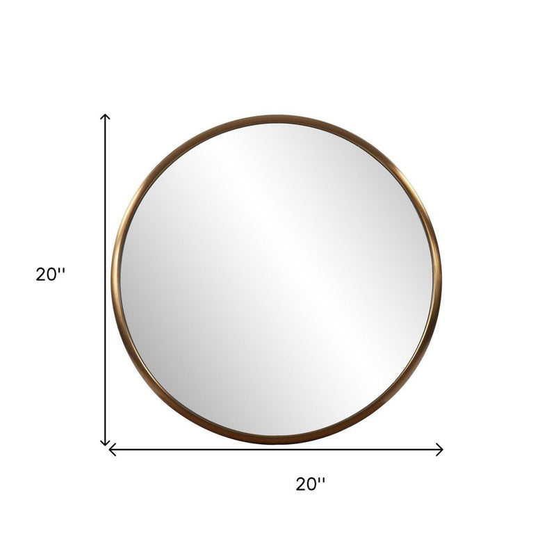 20" Antiqued Brass Round Metal Framed Accent Mirror