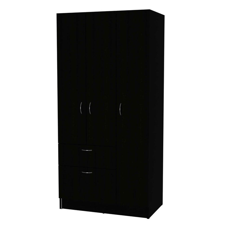 67" Black Wood And Metal Three Door Two Drawer Combo Dresser