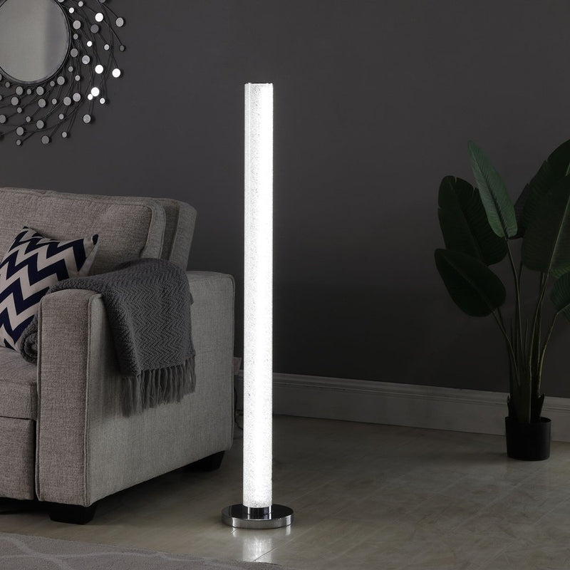 49" White Metal LED Column Floor Lamp With Clear Acrylic Drum Shade