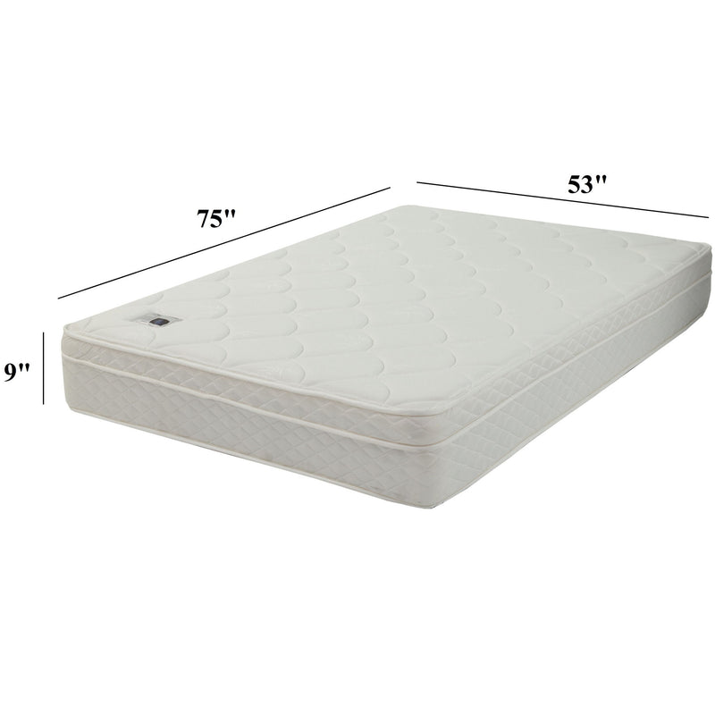 9" Size Bed Mattress With Bonnell Coil Inner Spring And 2.5" Euro Top Foam + Spring Material - White - Full