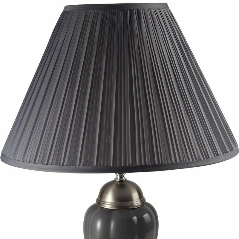 27" Ivory and Silver Ceramic Urn Table Lamp With White Empire Shade