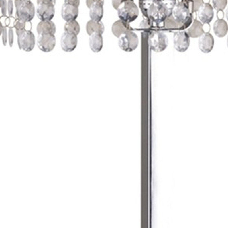28" Silver Table Lamp With Faux Crystals and White Rectangle Shade