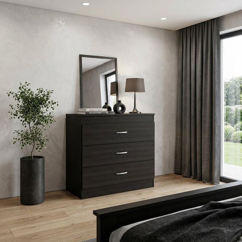 31" Light Gray And White Wood And Metal Three Drawer Dresser